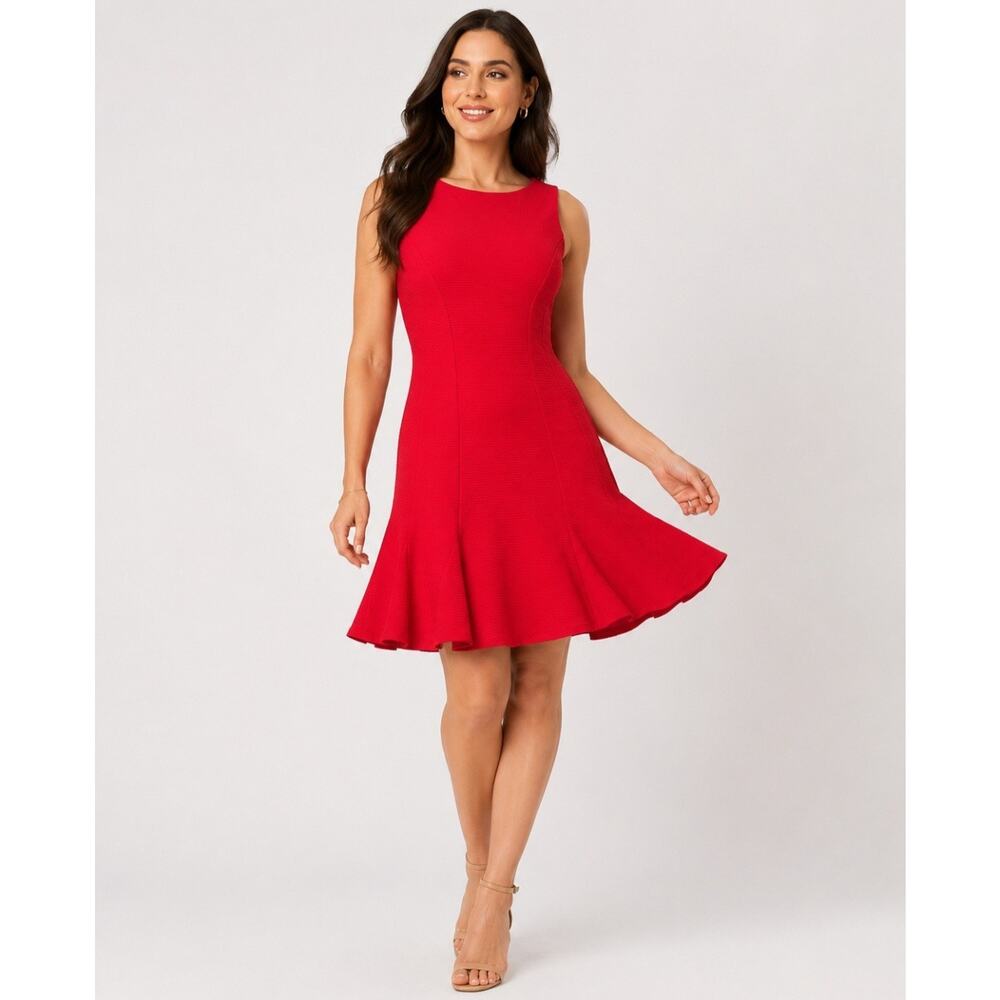 Gabby Skye Dress 8 Red Textured Fit & Flare Ruffle Hem NWT Holiday Party Classic